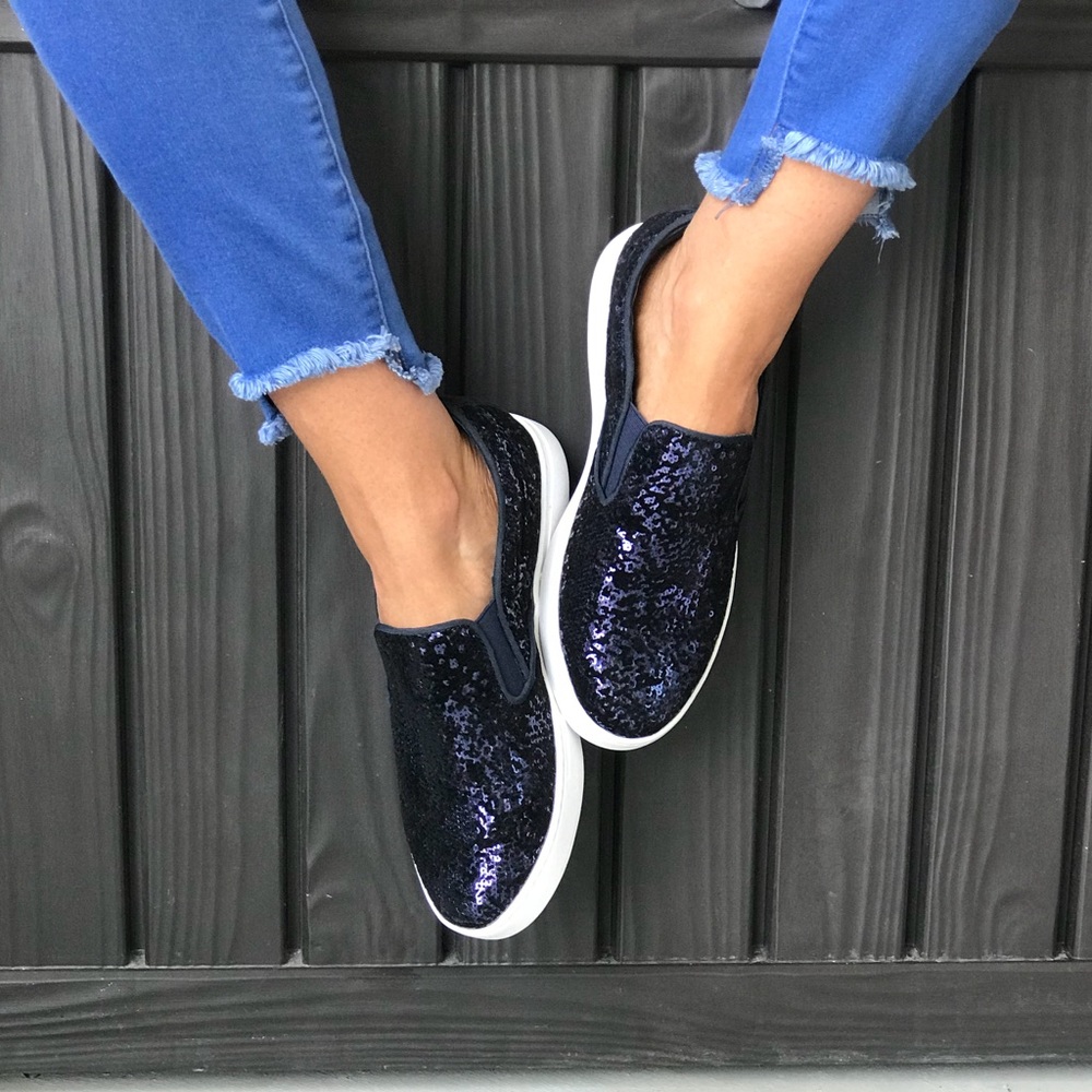 Navy Glitter Crush Top Slip On Sneakers